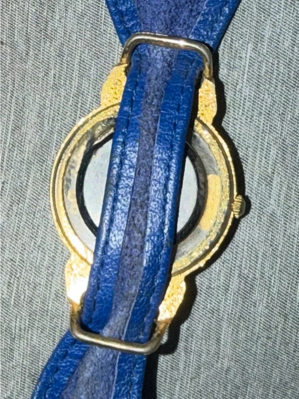 Gold majestron watch with Blue Leather strap - Women Accessories